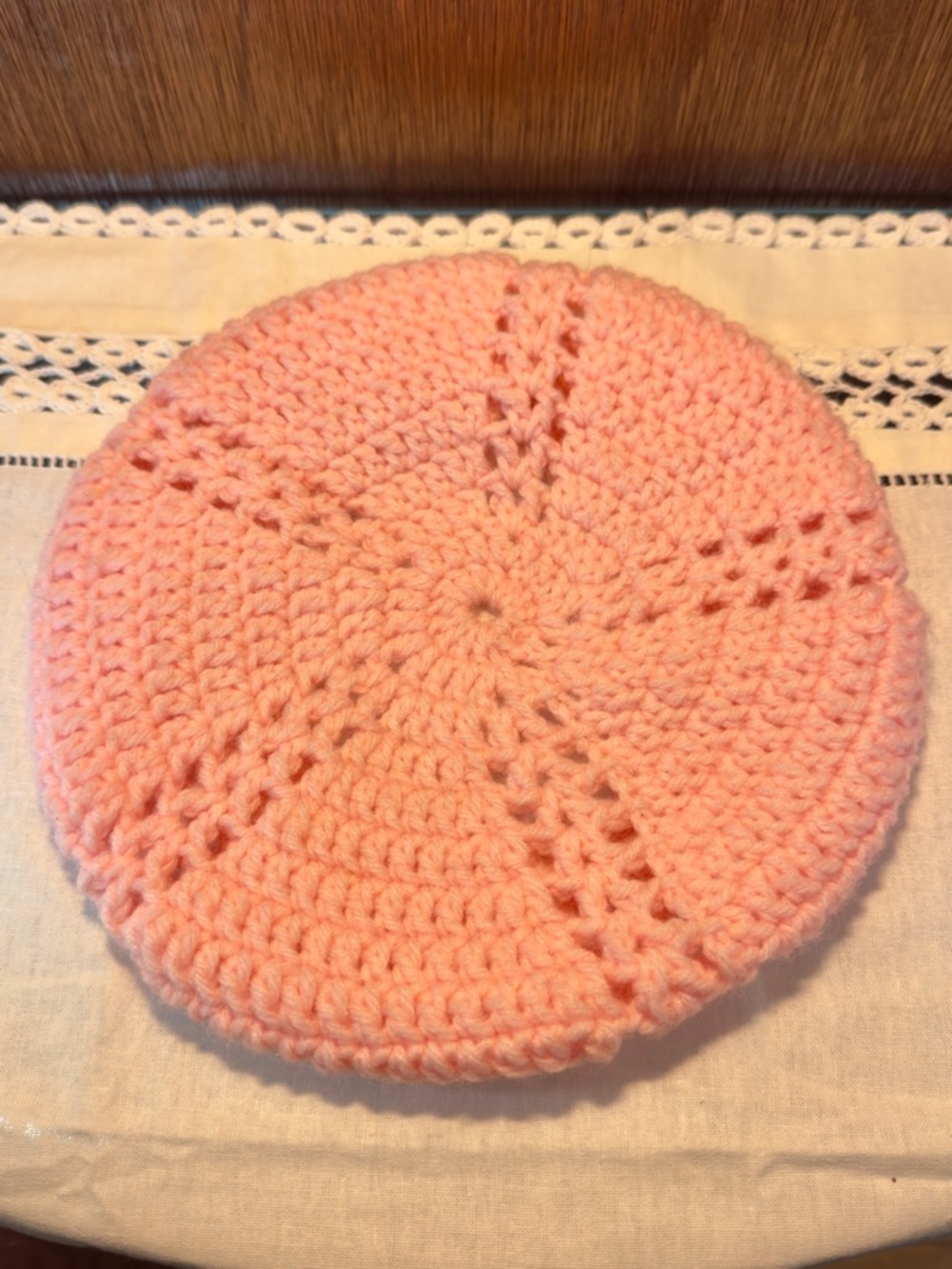 🌸 VINTAGE Handmade Pink Crochet Beret Tam Hat 🌸